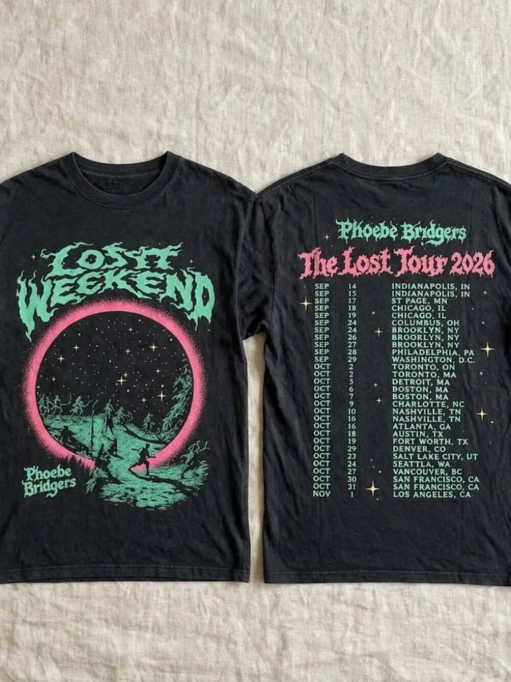 Phoebe Bridgers Lost Weekend The Lost Tour 2026 Black Reprint T-Shirt S-4XL